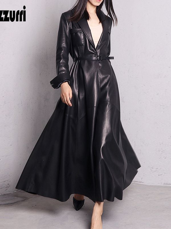 Leather Extra Long Trench Coat