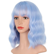 Synthetic Wavy Wig with Bangs Heat Resistant