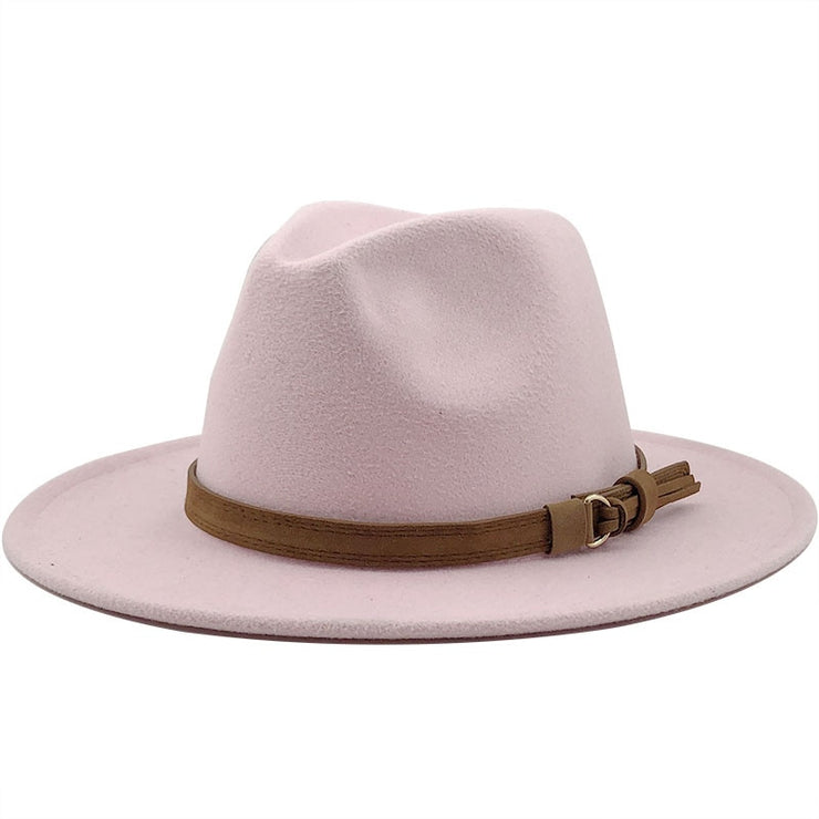 Unisex Kids & Parents Wide Brim Leather Ribbon Fedora