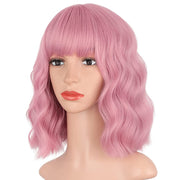 Synthetic Wavy Wig with Bangs Heat Resistant