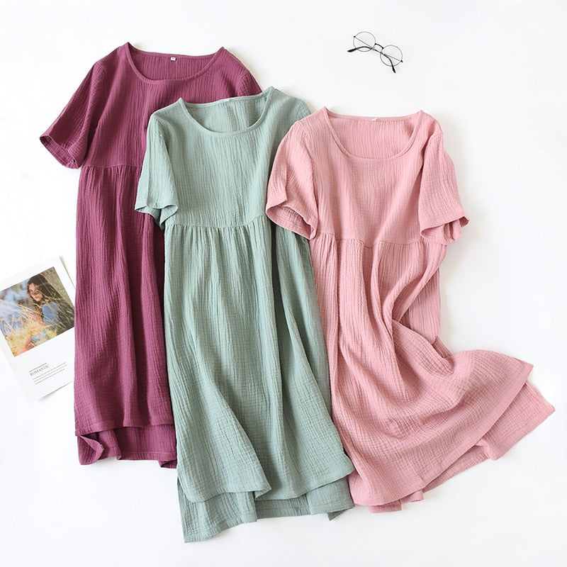 100% Cotton Crepe Sleeved Nightgowns