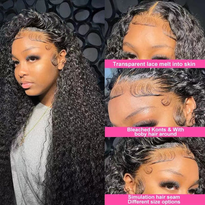 13x4 Kinky Curly Lace Front (and) Deep Wave Transparent Human Hair Wigs