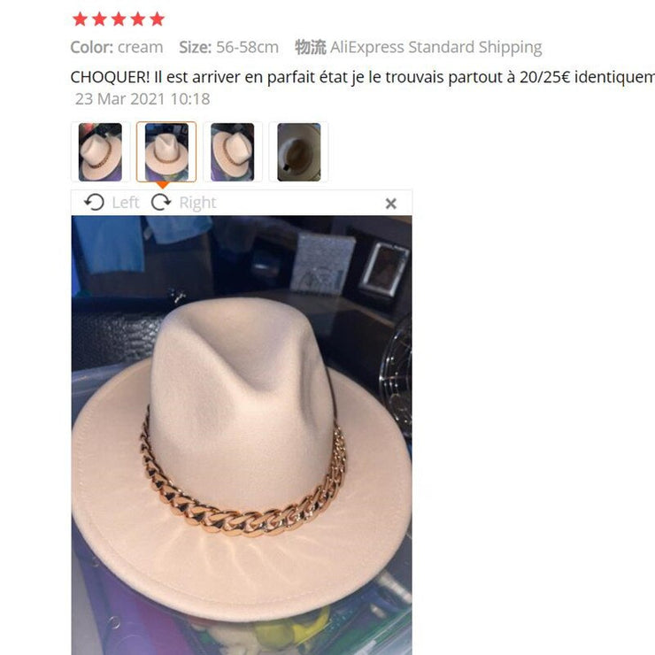 Unisex Thick Gold Chain Band Fedora Hats