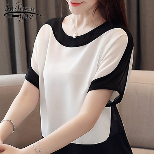 Short Sleeve Chiffon O-Neck Blouse