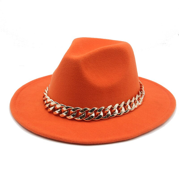 Unisex Thick Gold Chain Band Fedora Hats