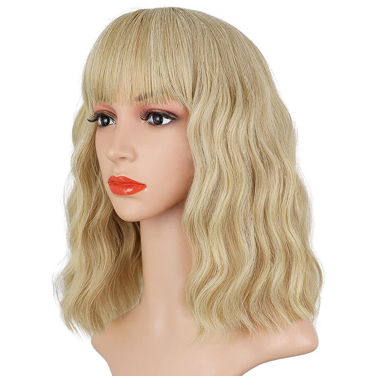 Synthetic Wavy Wig with Bangs Heat Resistant