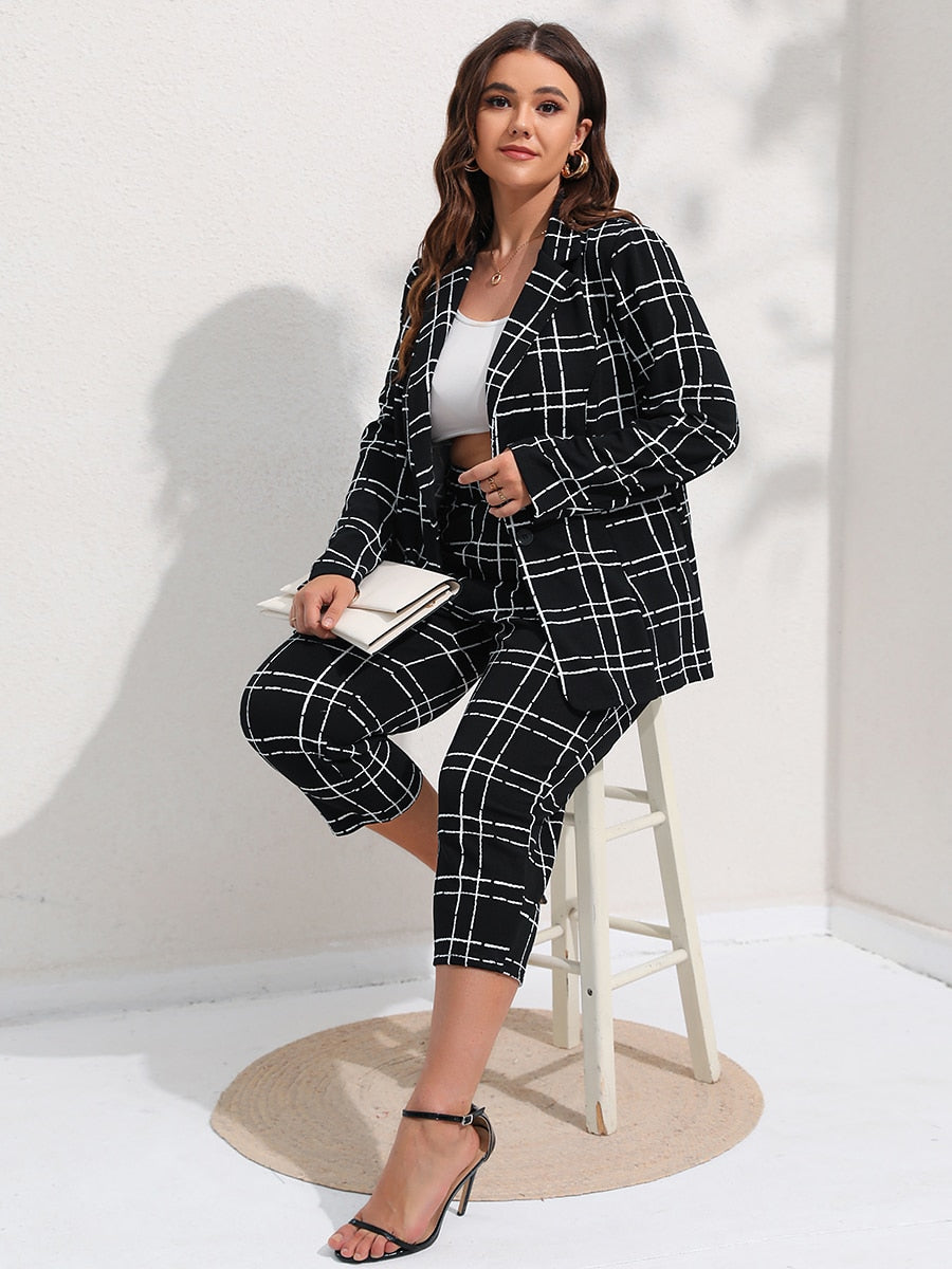 Office Lady Plaid Cropped 2pc Pants Suit