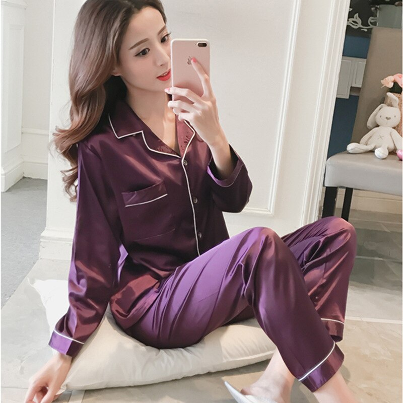 2PC Loungewear Silk Lingere Pajamas Sets