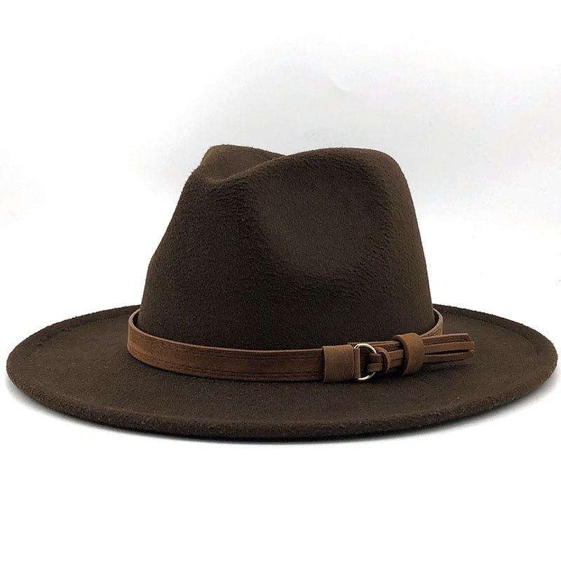 Unisex Kids & Parents Wide Brim Leather Ribbon Fedora