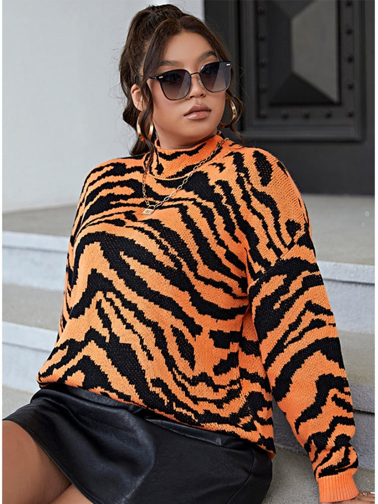 Knitted Tiger Print Loose Sweater