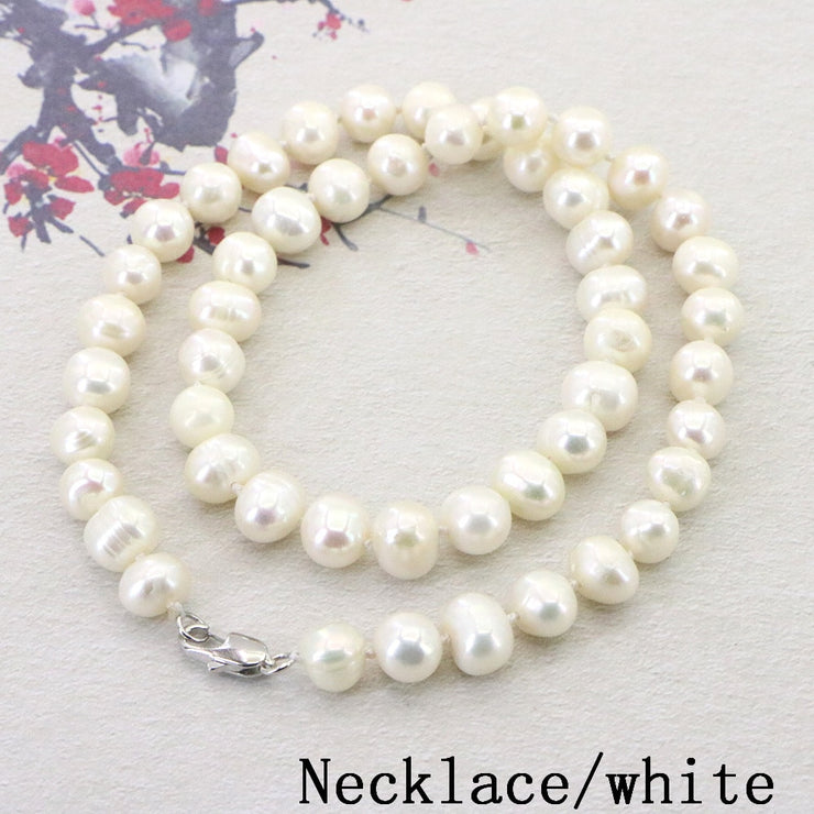 White Pearl Necklace Earring Bracelet Sets