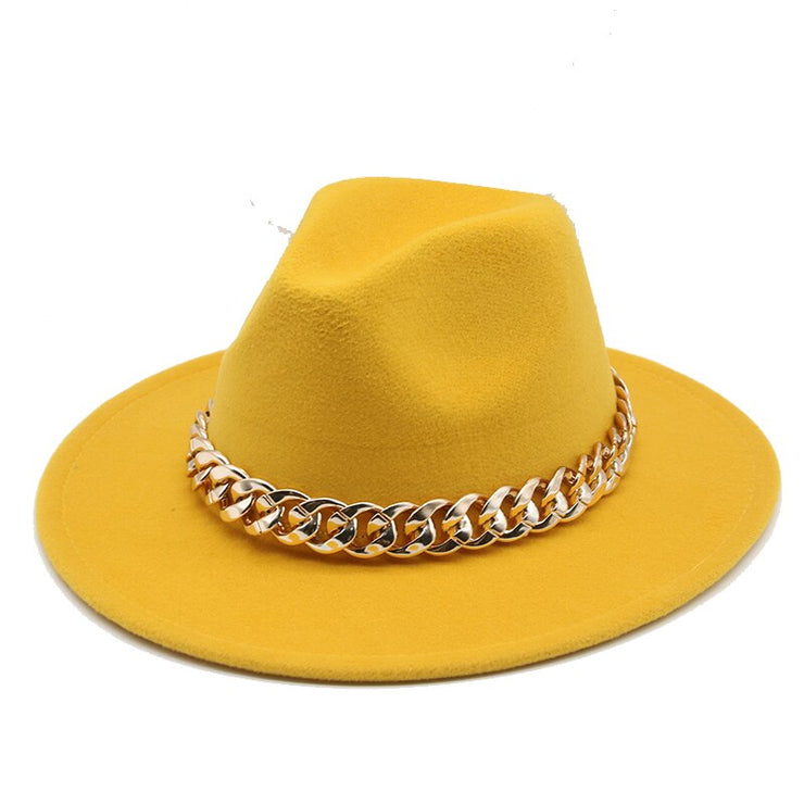 Unisex Thick Gold Chain Band Fedora Hats