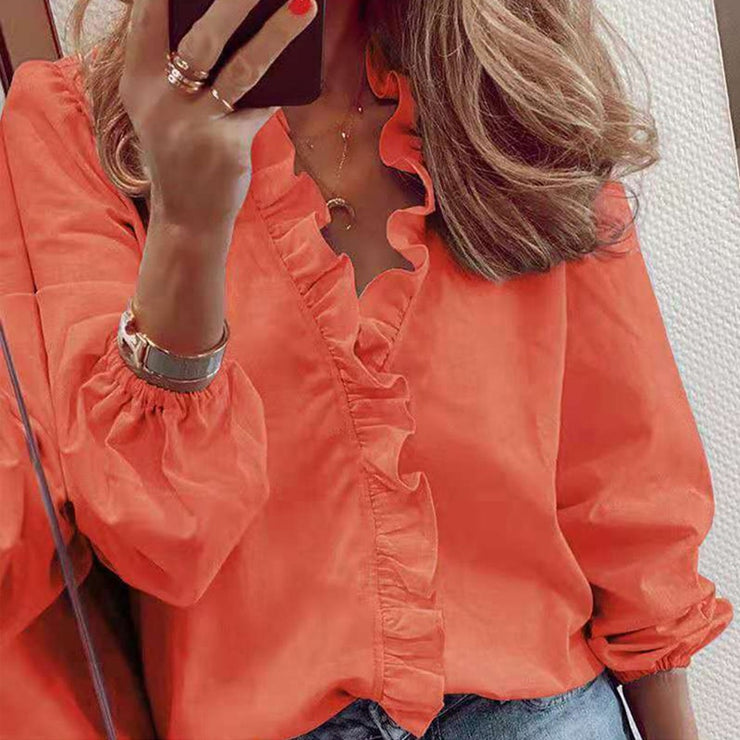 Long Ruffles Sleeve Chiffon Blouses