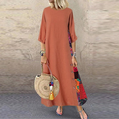 O Neck Side Buttons Maxi Dresses