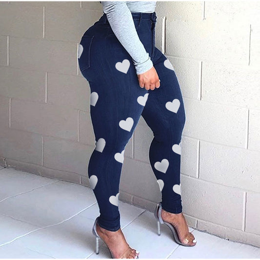 Heart Print Skinny Denim Jeans