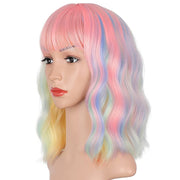 Synthetic Wavy Wig with Bangs Heat Resistant