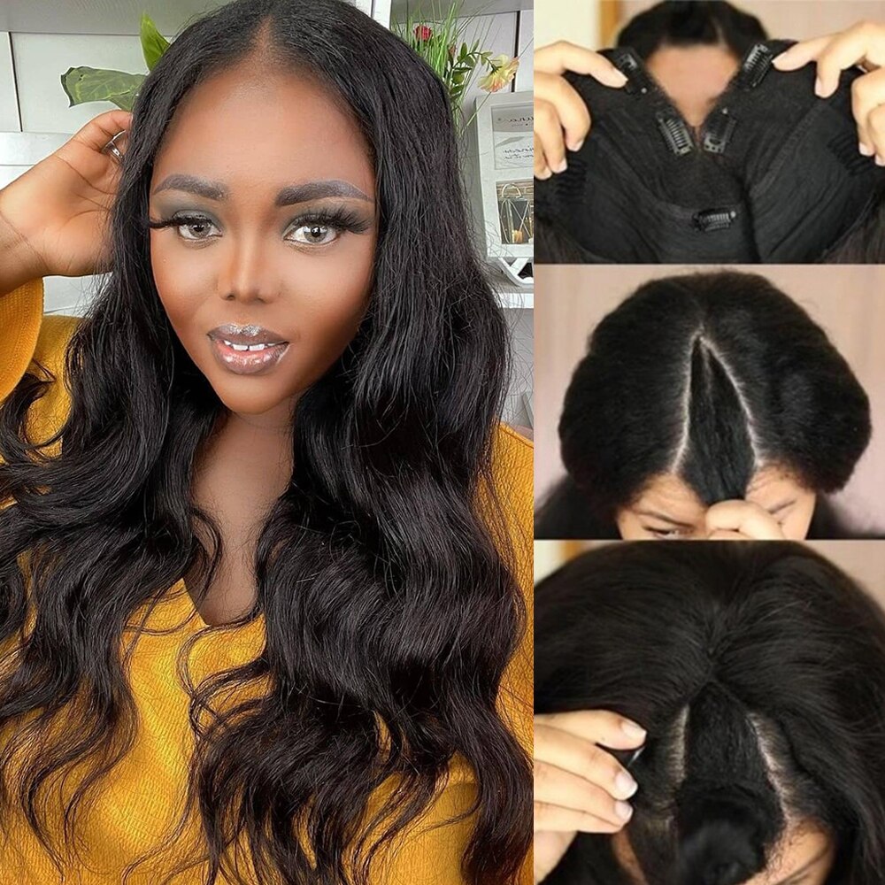 V Part 100% Human Hair Body Wave Wigs