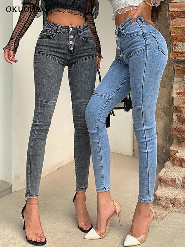 High Waist Stretch Denim Pencil Pants