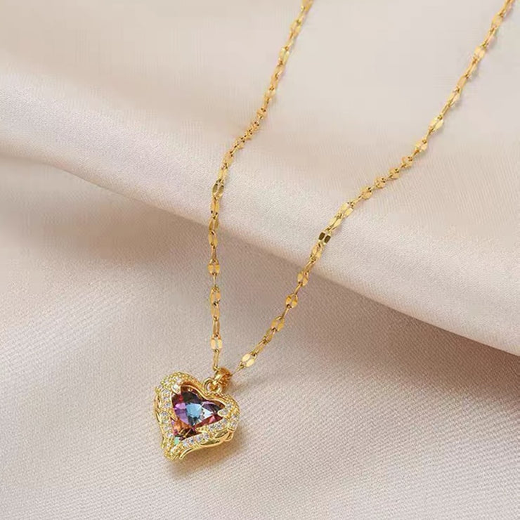 14K Heart Shaped Opal Chain Pendant Necklace