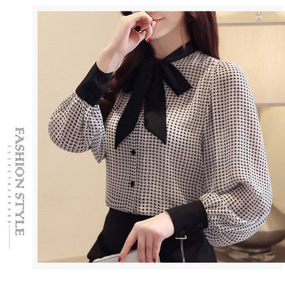 Bow Collor Plaid Office Blouse