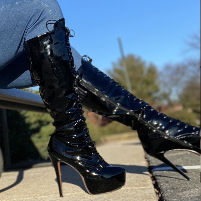 Round Toe Knee High Stiletto Boots