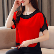 Short Sleeve Chiffon O-Neck Blouse