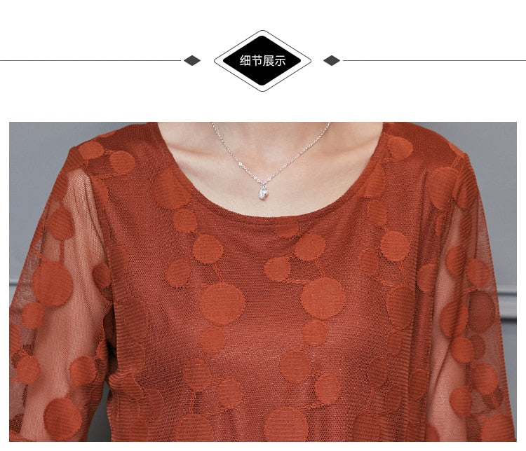 Round Collar Lace Transparent Blouse