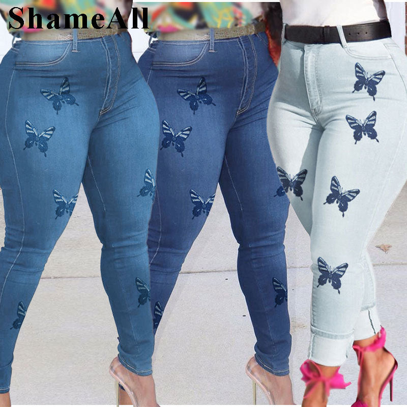 Butterfly Print Stretchy Skinny Jeans