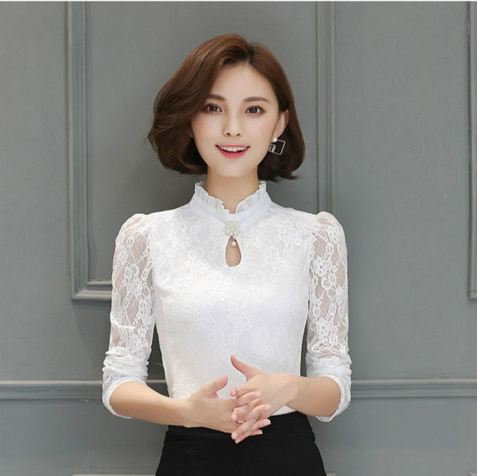 OL Puffy Lace Sleeve Blouses