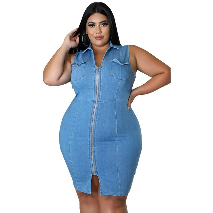 Sleeveless Denim Zipper Dress