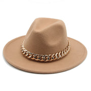 Unisex Thick Gold Chain Band Fedora Hats