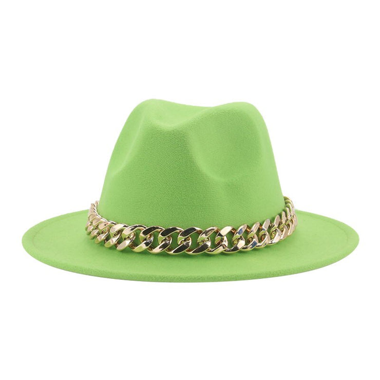 Unisex Thick Gold Chain Band Fedora Hats