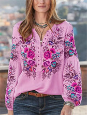 Long Sleeve Flower Printed Blouse