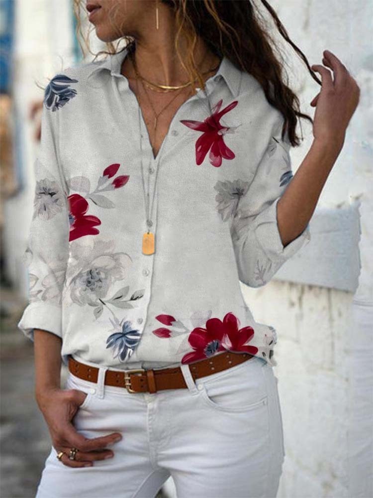 Turn-down Collar Long Sleeve Blouses