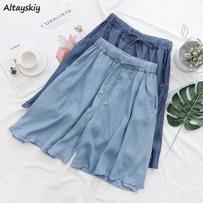 High Waist Drawstring Soft Chic Denim Shorts