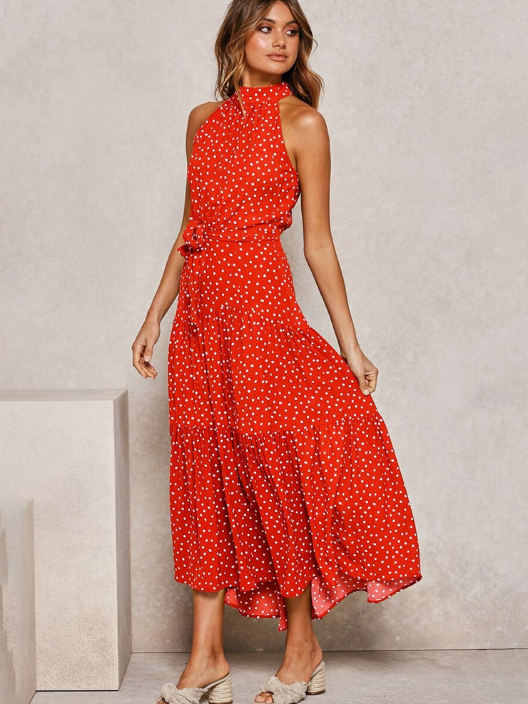 Strapless Long Polka Dot Sundress Dresses