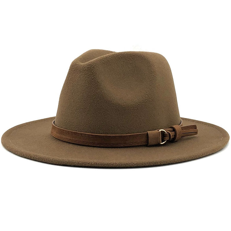 Unisex Kids & Parents Wide Brim Leather Ribbon Fedora