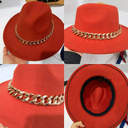 Unisex Thick Gold Chain Band Fedora Hats