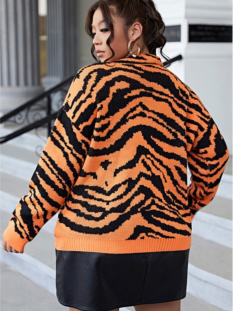 Knitted Tiger Print Loose Sweater