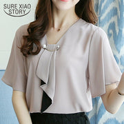 Bow Neck Short Sleeve Blouse