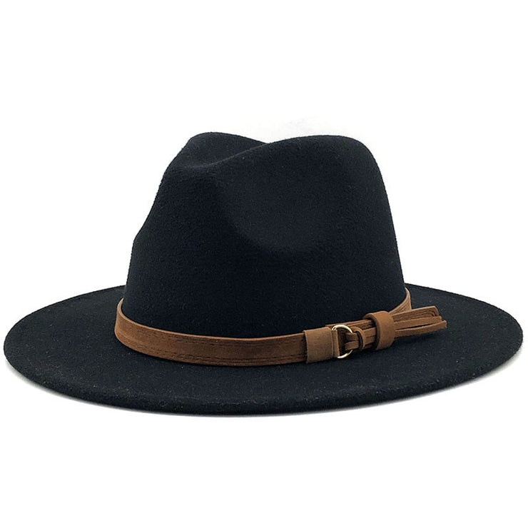 Unisex Kids & Parents Wide Brim Leather Ribbon Fedora