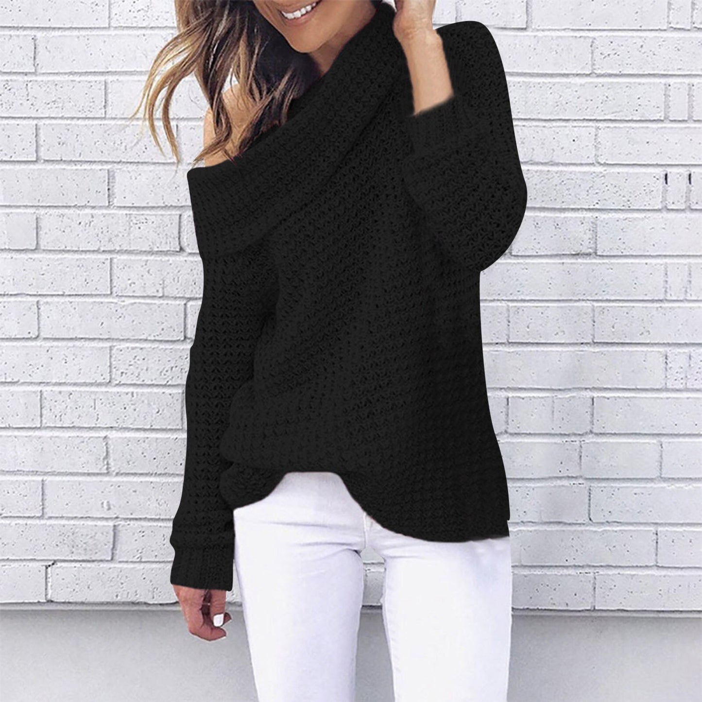 Off Shoulder Skew Collar Sweater