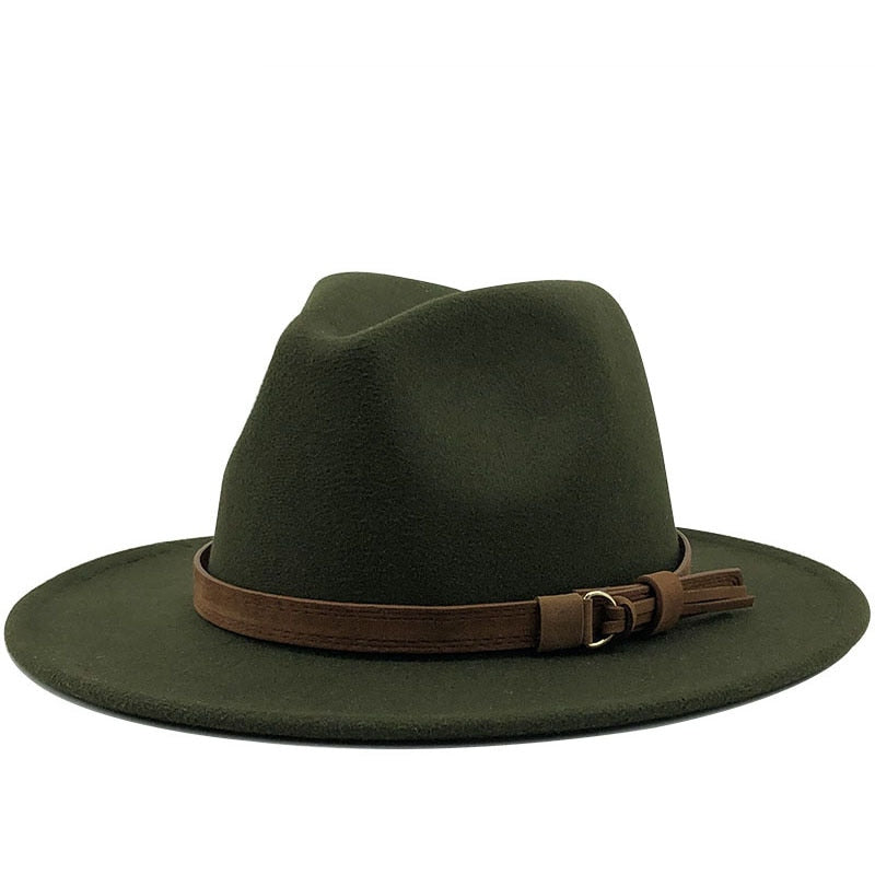 Unisex Kids & Parents Wide Brim Leather Ribbon Fedora