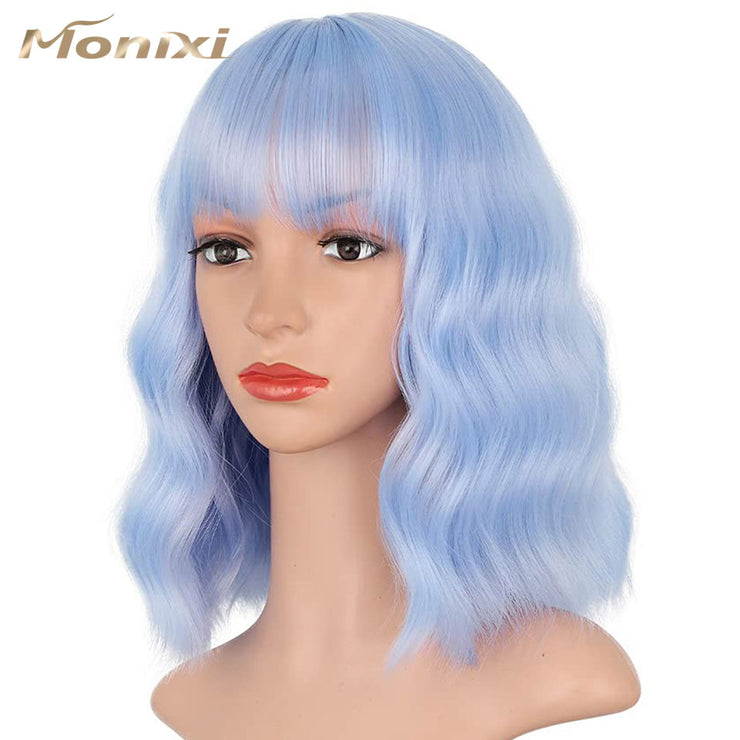 Synthetic Wavy Wig with Bangs Heat Resistant