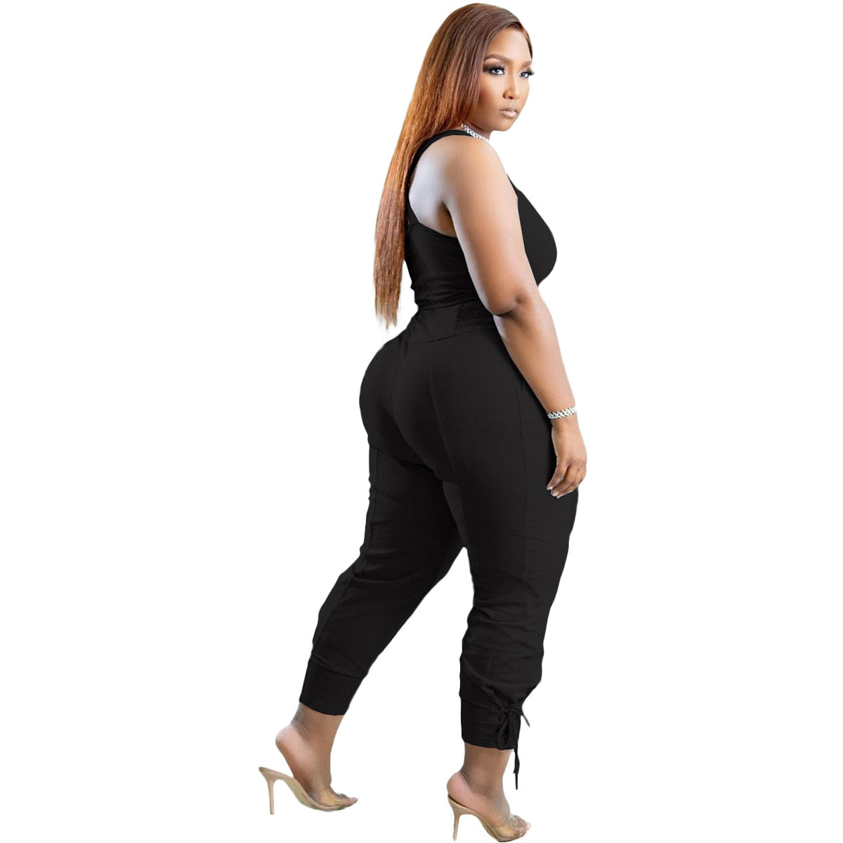 Sleeveless 2 Piece Crop Top Long Pants Tracksuit