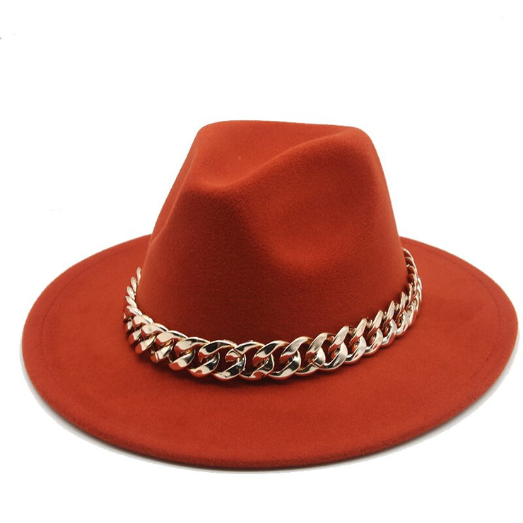 Unisex Thick Gold Chain Band Fedora Hats