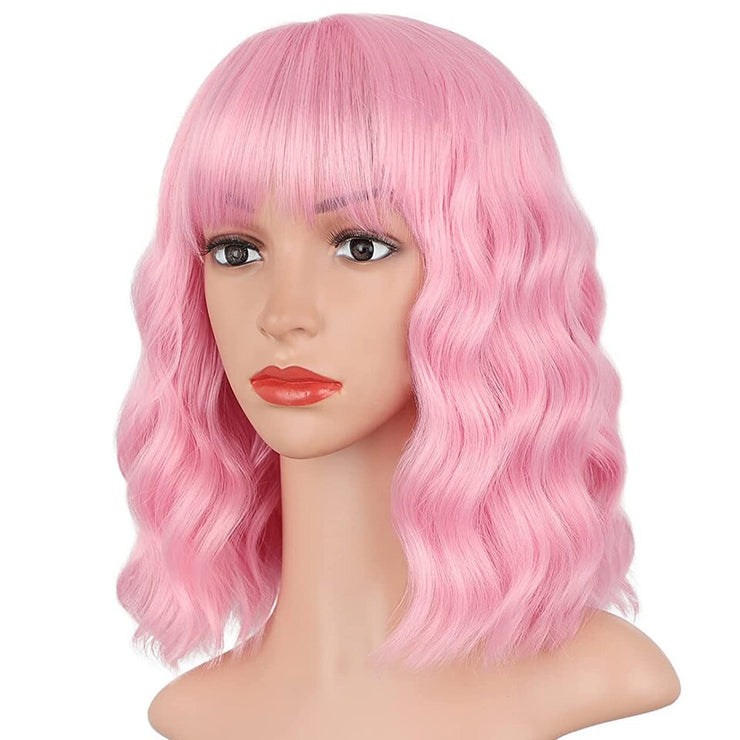 Synthetic Wavy Wig with Bangs Heat Resistant