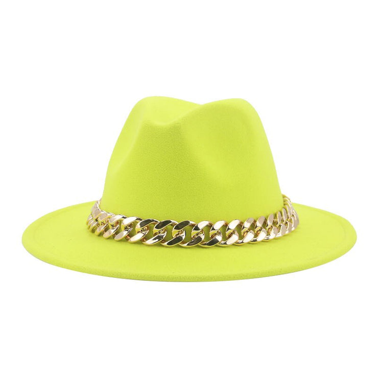 Unisex Thick Gold Chain Band Fedora Hats