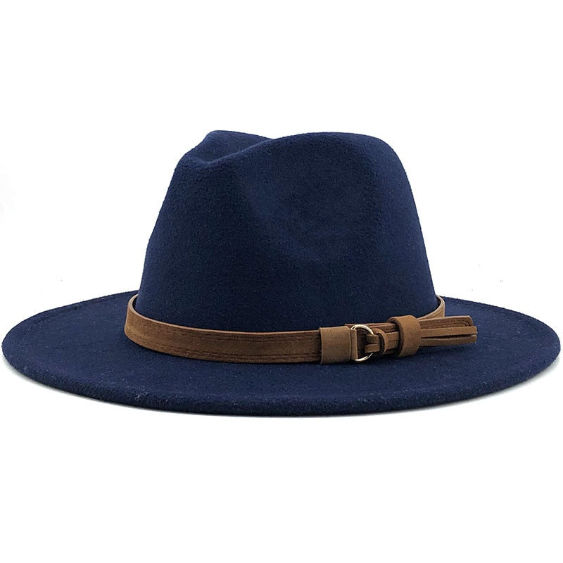 Unisex Kids & Parents Wide Brim Leather Ribbon Fedora