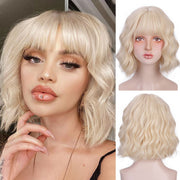 Synthetic Wavy Wig with Bangs Heat Resistant